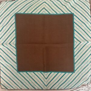 ADOLFO vintage Brown & Teal Silk square scarf 21”x21”